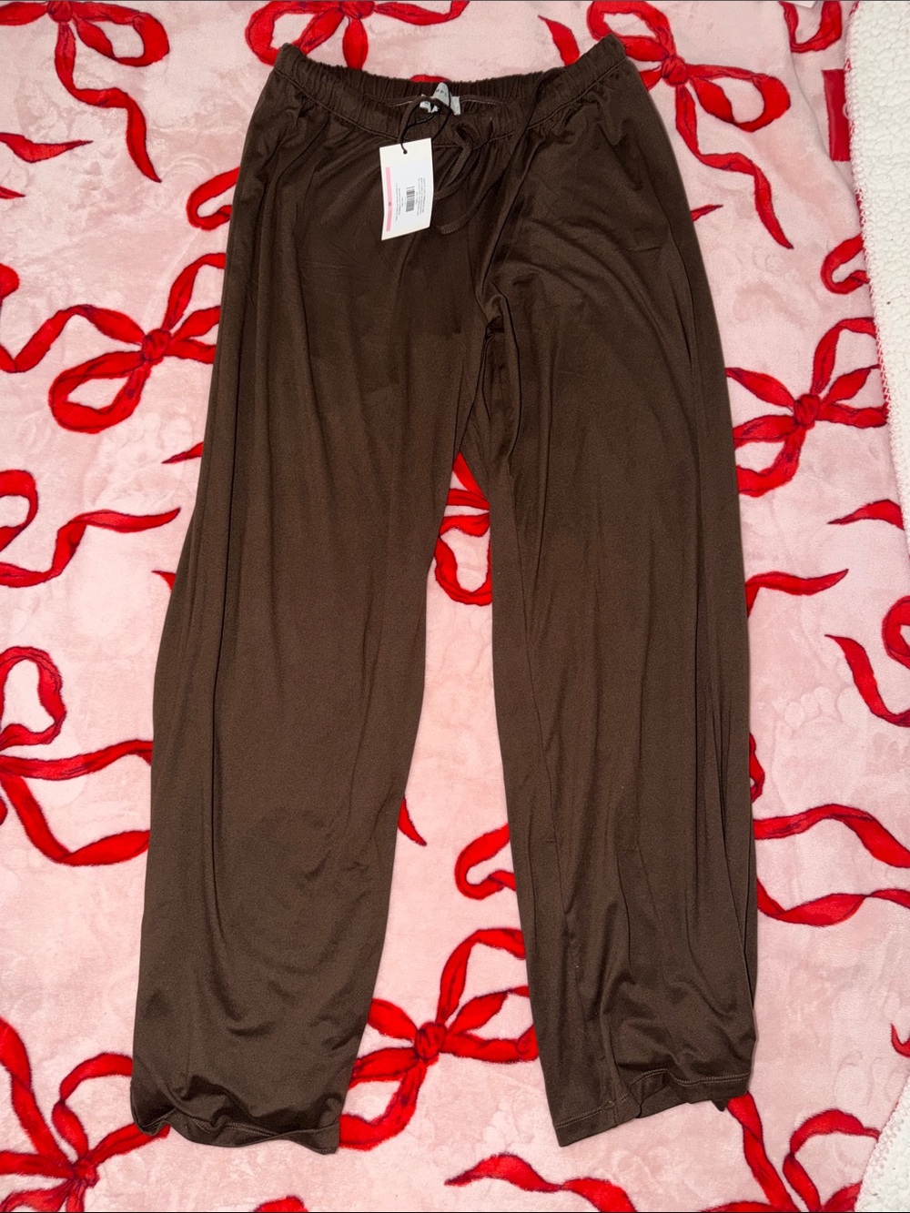 BUMPSUIT: Brown Long Sleeve Crop Top & Wide Leg Pant Lounge Set - Picture 4 of 7